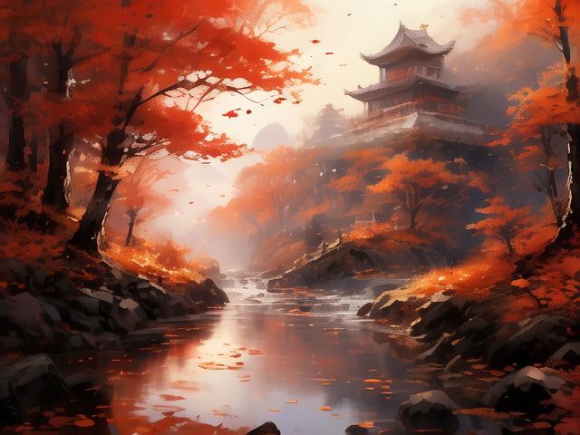 《鹧鸪天:枫叶飘落河梁,野水秋色醉人心》